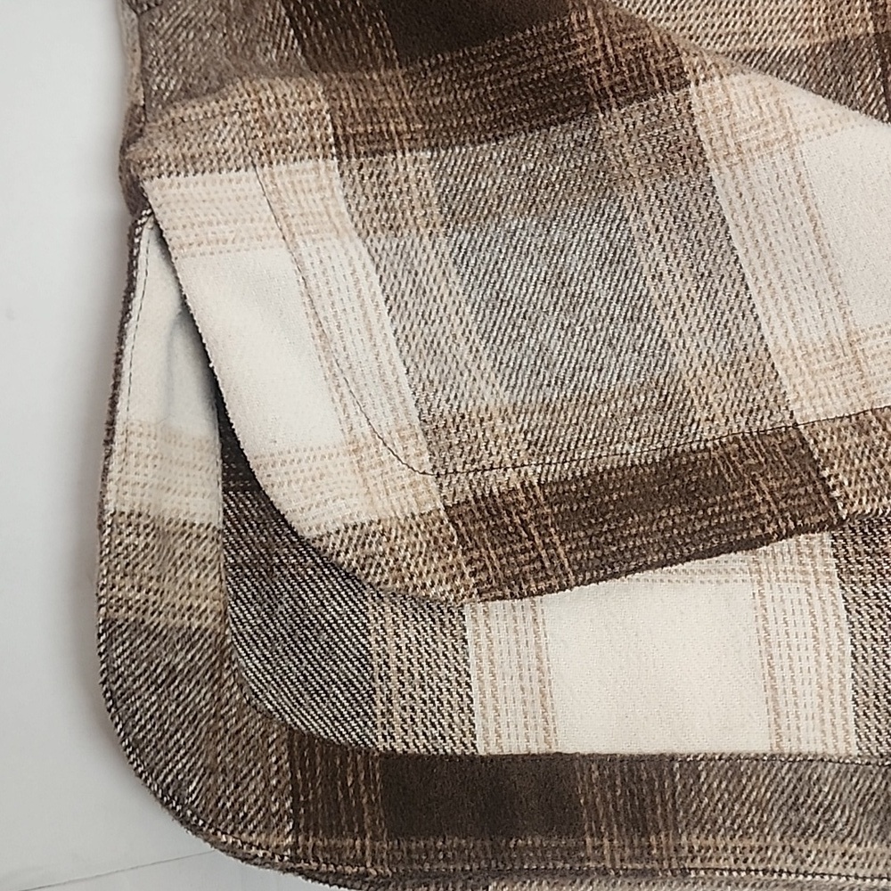 Banana Republic Womens Soft Cozy Tan & Brown Plaid Oversized Shirt Jacket Sz S - Picture 7 of 10
